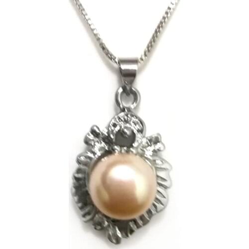 Wholesale 16*22mm 10-11mm AAA White Button Pearl 925 Sterling Silver Pendent Necklace