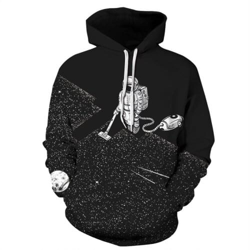 Couples Spring Womens Hooded Space Station Astronaut Digital Printing Long Sleeve Sweatshirt Casual Loose Pullover