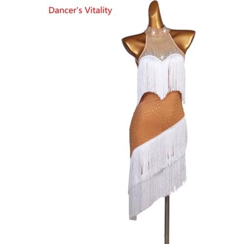 Latin Dance Female Adult High-End Tassel Dress Performance Clothes new profession Custom Rhinestones Skirt Practice Clothing