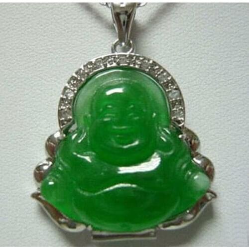 Genuine Green chalcedony Buddha Pendant Necklace 17