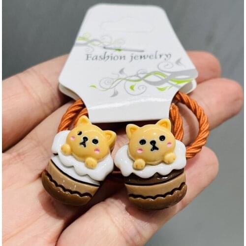 2Pcs Cute Animals Coffee Bear Headwear Kids Cartoon Elastic Hair Bands Baby Headdress Children Ropes Girls Accessories