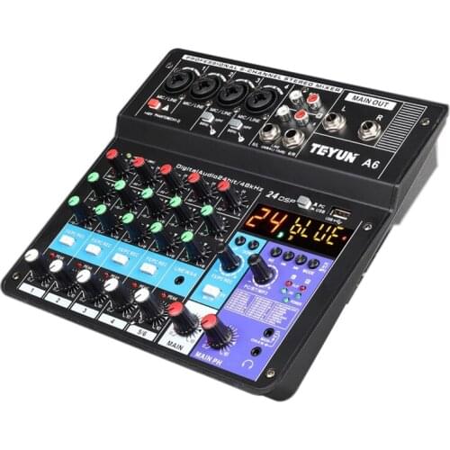 Professional Sound Card 6-Channel Mixer Outdoor Conference Audio USB Bluetooth Reverb Audio for Microphone Live