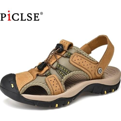 Plus Size 47 Summer Men Beach Sandals Genuine Leather Men Sandals Breathable Outdoor Sandals Walking shoes male zapatos hombre