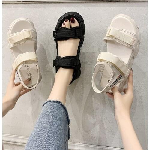 New Women Summer Sandals Platform Fashion Shoes 2021 New Fashion Sandal 3.5cm Heel Hook and Loop Non-slip Black Basic 35-40