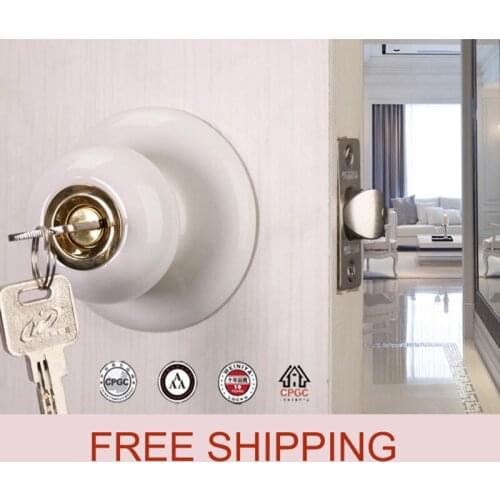 White Gold Ceramic interior ModerSimple door Ball Lock Bedding Kitchen room Stainless Steel spherical Handle Lock With keys 70mm