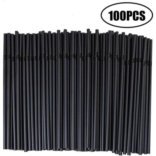 100pcs 210mm Black White Plastic Disposable Curved Drinking Straws Wedding Party Bar Beverage Shops Home Drink Accessories