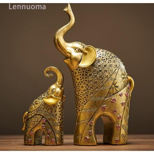 Lennuoma Modern Gold Elephant Resin Home Decoration Accessories Crafts for Sculpture Statue Ornaments Mother Child Living room