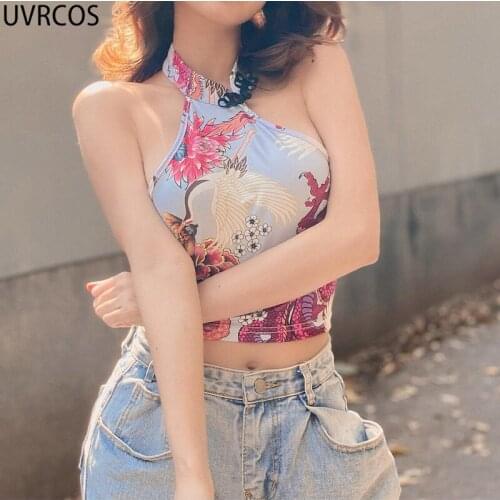 UVRCOS Corset Top Femme Mujer Summer Clothes For Women 2021 Fashion Printing Chinese Dragon Sexy Halter Backless Nightclub Vests