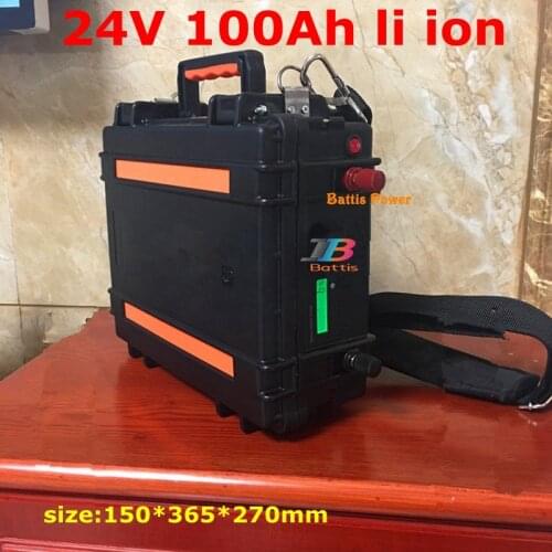 Waterproof 24V 100AH Lithium ion Battery with BMS for Solar energy storage bicycle Golf Cart Inverter Forklift fork +10A Charger