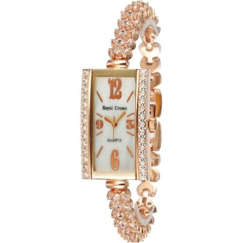 Royal Crown Lady Womens Watch Japan Quartz Jewelry Hours Fine Fashion Setting Crystal Bracelet Luxury Rhinestones Girl Gift Box