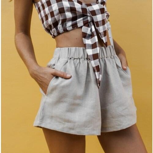 2021 European and American Womens Summer Short Large Size Pockets A-line Stretch Lace Up High Waist New Shorts