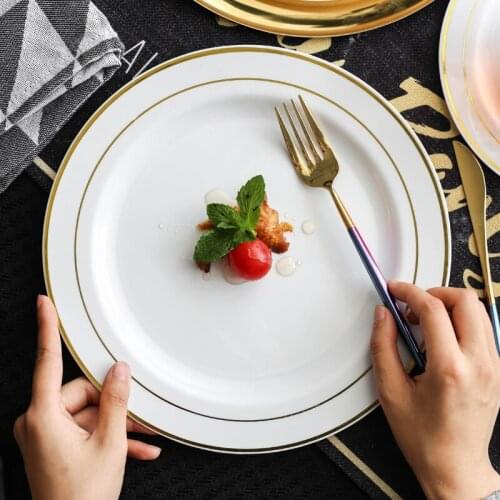Golden Disposable Plastic Western Dinner Plate Dinner Party Plate Steak Cake Salad Flat Plate 10pcs