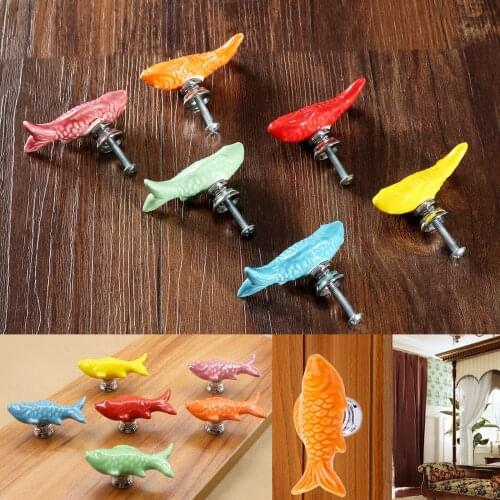 1Pc Retro Ceramic Carp Fish Shape Cabinet Drawer Door Knob Wardrobe Kitchen Closet Cupboard Pull Handle Furniture Handles &Knobs