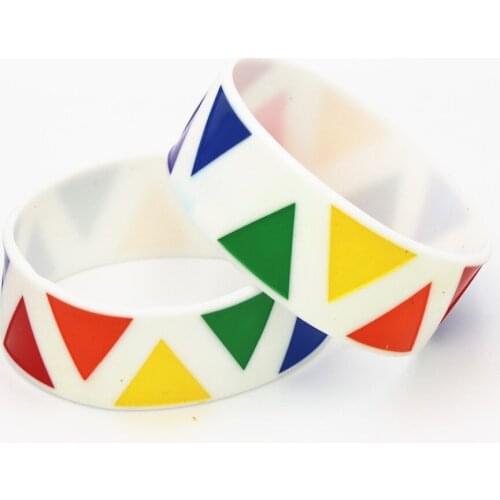 Fashion 1PC Printed Triangle Rainbow Color Silicone Bracelets&Bangles Wide Color Gay Pride Wristband Women Men Adult Gifts SH169