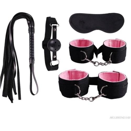 5Pcs Couples Erotic Accessories Handcuffs BDSM Bondage Set Adult Sex Toys Whip Blindfold Mouth Gag Ankle Cuffs Jy22 21 Dropship