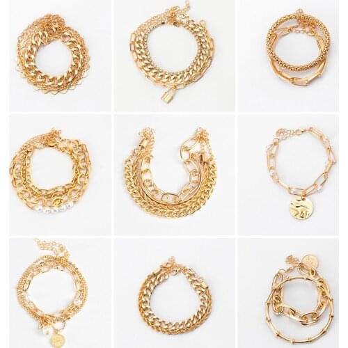 Fashion Bohemian Multi-layer Bracelets For Women Gold Beads Punk Chain Bracelets Set Charm Bracelet 2021 Trend Modern Jewelry