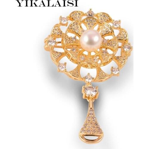 YIKALAISI Pearl Brooch Natural Oblate Pearl jewelry 8-9mm Brooch Pin For Women wholesale