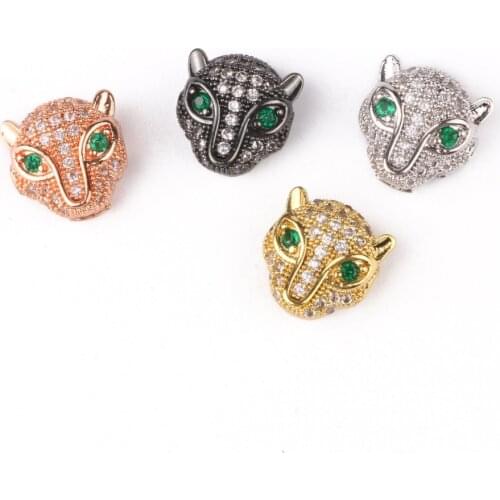 3pcs/lot 9*10mm Leopard Head Cubic Zirconia Micro Pave Loose Spacer Beads for Diy Women Men Bracelet Necklace Jewelry Making