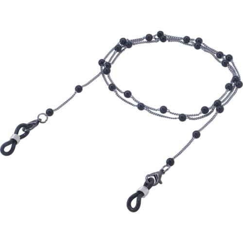 LuReen Black Beads Glasses Chains For Men Women Metal Face Mask Lanyard Anti Slip Eyeglass Sunglasses Strap Cord Necklace
