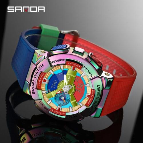 SANDA Sport Mens Watches Dual Display Digital Quartz Wristwatch Waterproof Military Watch for Men Clock relogios masculino