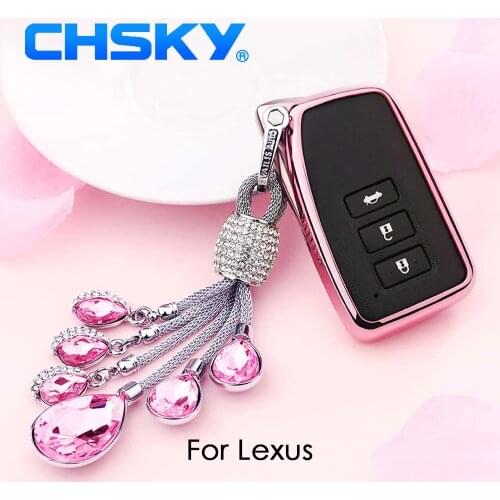 CHSKY Car Styling TPU Car Key Case Shell Crystal Chain For Lexus NX GS RX IS ES GX LX RC 200 250 Auto Key Car Covers Accessories