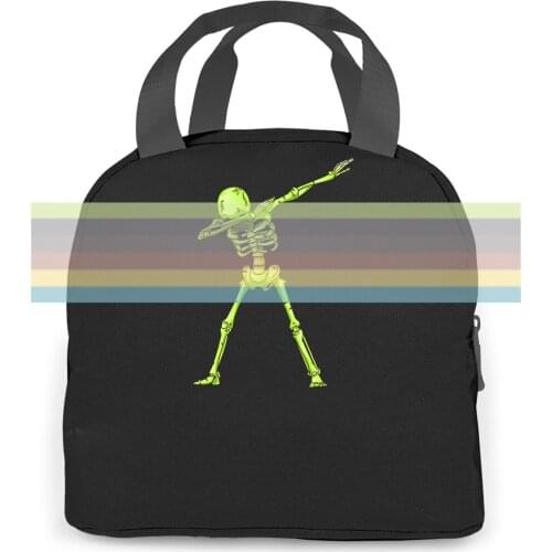 Dabbing Skeleton Halloween Neon Green Dab Dance Slim Brand Kawaii Print women men Portable insulated lunch bag adult