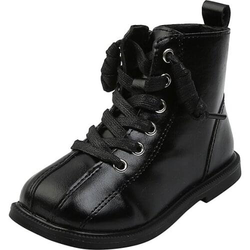 CAPSELLA Kids Girls Fashion Lace-Up Boots For Baby Children Autumn Spring Solid Color Ankle Boots Boys Leather Shoes Size 21-30