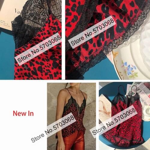 ElfStyle 2020 Viscose Leopard Lace Camisole Top - Summer Women Thin Shoulder Strap Top