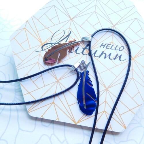 HC Hot Sale Stainless Steel Feather Pedant Choker Necklace Women Men Punk Jewelry Trend Bule Champagne Color Metal Femme Gifts