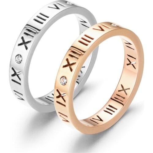 Lovers Roman Numerals Rings for Women Zircon Hollow Rose Gold Fashion Couple Charms Wedding Jewelry Gift