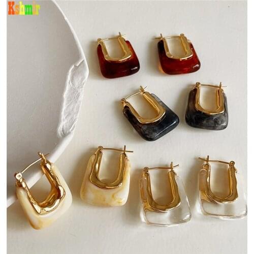 Kshmir Vintage Acrylic Metal Splice Geometric Earrings Womens Fashion Ear Buckle Earrings Jewelry Gift 2021