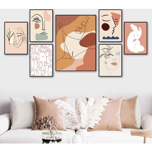 Line Leaves Abstract Morandi Decorative Canvas Painting Wall Poster Unframed Picture Living Room Bedroom Decoration Home Decor