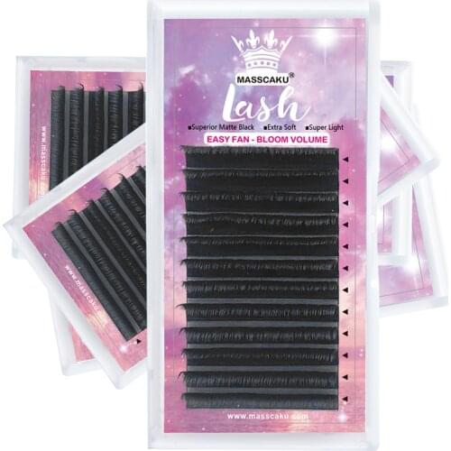 MASSCAKU Volume Eyelash Extension Cilia Automatic Flowering 8-20 mm C/D Curl Eyelashs Extension Natural False Eyelash