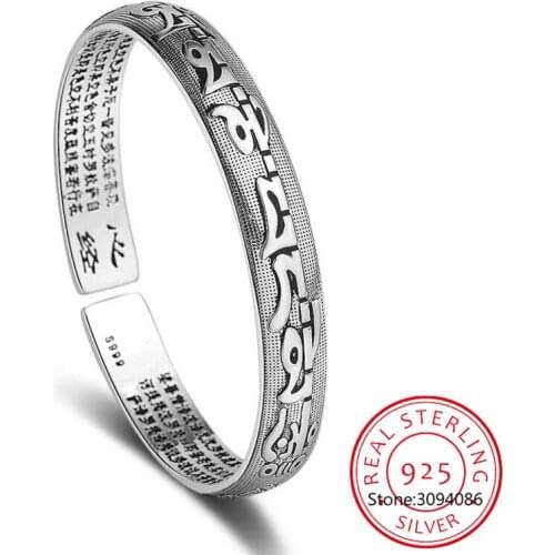 925 Sterling Silver Thai Silver Buddha Tibetan Bible Cuff Bracelets & Bangles For Men and Women pulseras S-B66