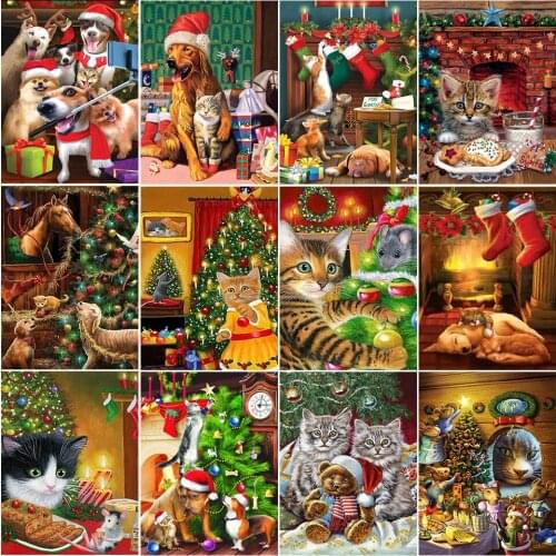DIY 5D Diamond Painting Dog Cat Cross Stitch Kit Full Square Embroidery Mosaic Picture of Rhinestones Home Decor Christmas Gift