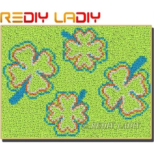 Latch Hook Rug Kits Crocheting Carpet Rug Green Flowers Acrylic Yarn Printed Canvas Cushion Mat Crochet Tapestry Arts & Crafts
