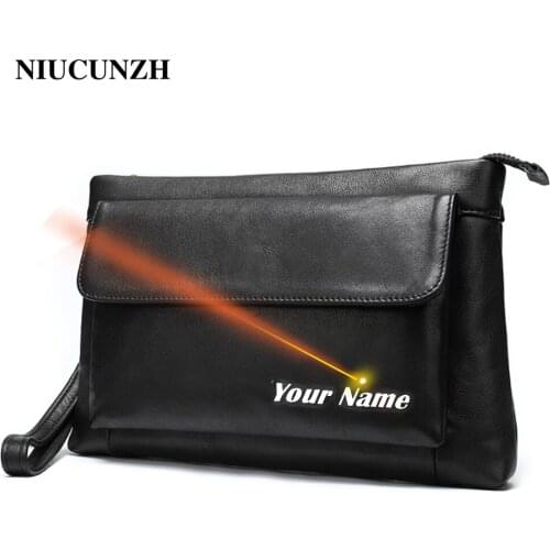 NIUCUNZH Men’s wrist bag for men fashion bag for card holder luxury big Clutch male new designer genuine leather engraved wallet