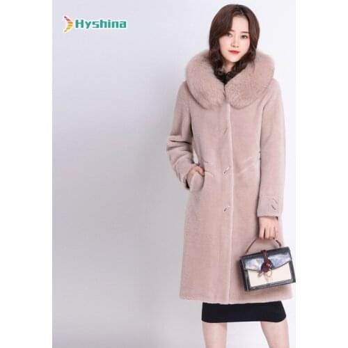 New Mid Length Fur Coat Nvzhen Fox Fur Collar Hooded Sheep Sheared Wool Granule Coat