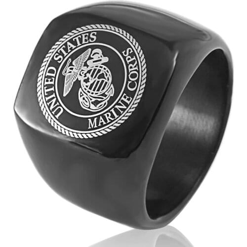 RIR Black The United States Army Marine Corps Signet Ring For Men In Stainless Steel Military Jewelry USMC NAVY USMC