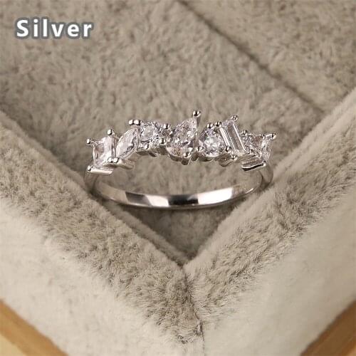 Popular in Europe and America fashion 925 Sterling Silver trend Ring Platinum zircon geometric crystal jewelry ladys gift