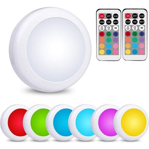 Dimmable RGB LED Lights Kitchen Lamp Touch Sensor Wardrobe/Closet/Cabinet Night Lamp Puck Light with Remote Controller 12 Color