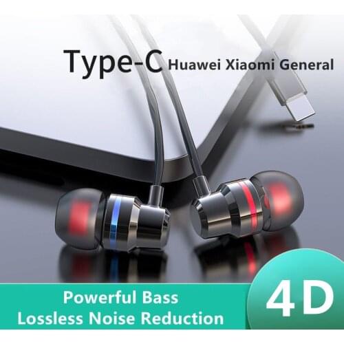 Type-c Jack Wired Headphones With Bass Earbuds Stereo Music Headphones Sport Earphones Gaming Headset With Mic for Huawei Xiaomi