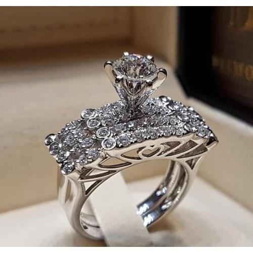 Luxury Crystal White Zircon Stone Ring Simple Round Style Female Wedding Ring Jewelry Promise Engagement Rings For Women
