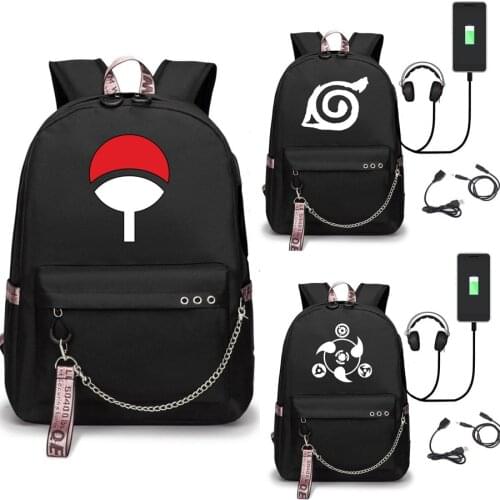 Akatsuki Itachi Sharingan Backpack Travel Book Boys Girls School Bags Casual Backpack Laptop Headphone USB Port Mochila
