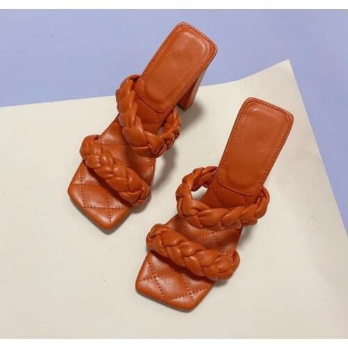 2021 Summer PU Leather Slipper Shoes Woman High Heels Sandals Peep Toe Sandal Shoe Women Party Mules Pumps Sexy Slippers