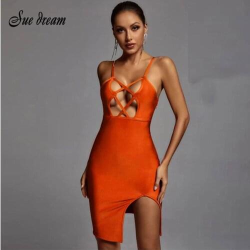 Sexy Spaghetti Strap Hollow Bandage Dress 2021 Summer Womens Fashion Sleeveless Bodycon Club Party Dress Vestido