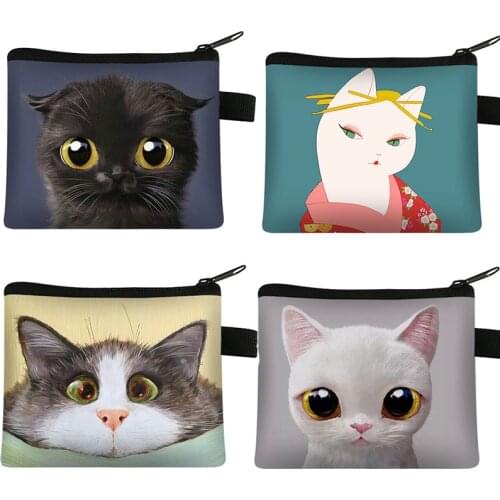 Cute Graffiti Cat Coin Purses Girl Card Bag Wallet Cat Print Woman Shopping Coin Bags Credit Card Bag Wallets
