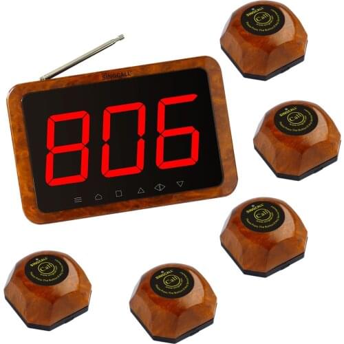 SINGCALL Wireless Waiter Call Buzzer System for Effective Service, 5pcs Table Bells and 1pc Receiver APE1500