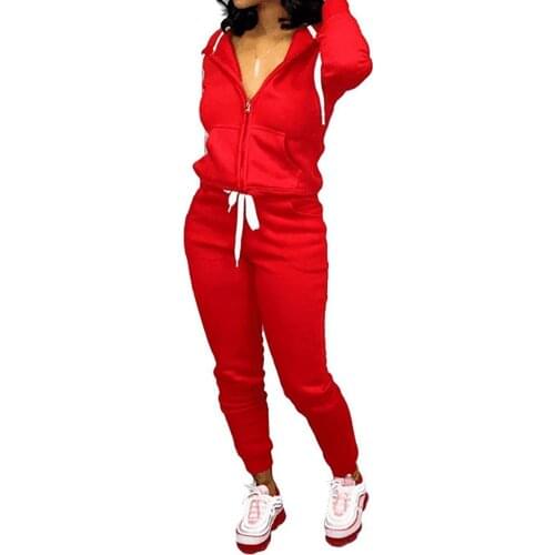 Sport Casual Women Long Sleeve Pocket Hooded Pullover Sweatshirt Pants Suit