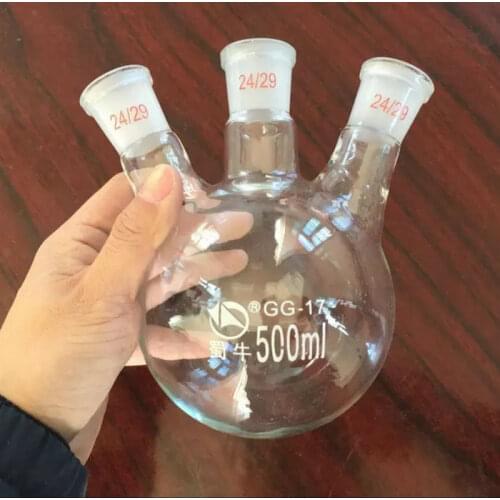 500ml obligue three necks glass flask for Experiment Laboratary Science Test Container Gas Column Packing